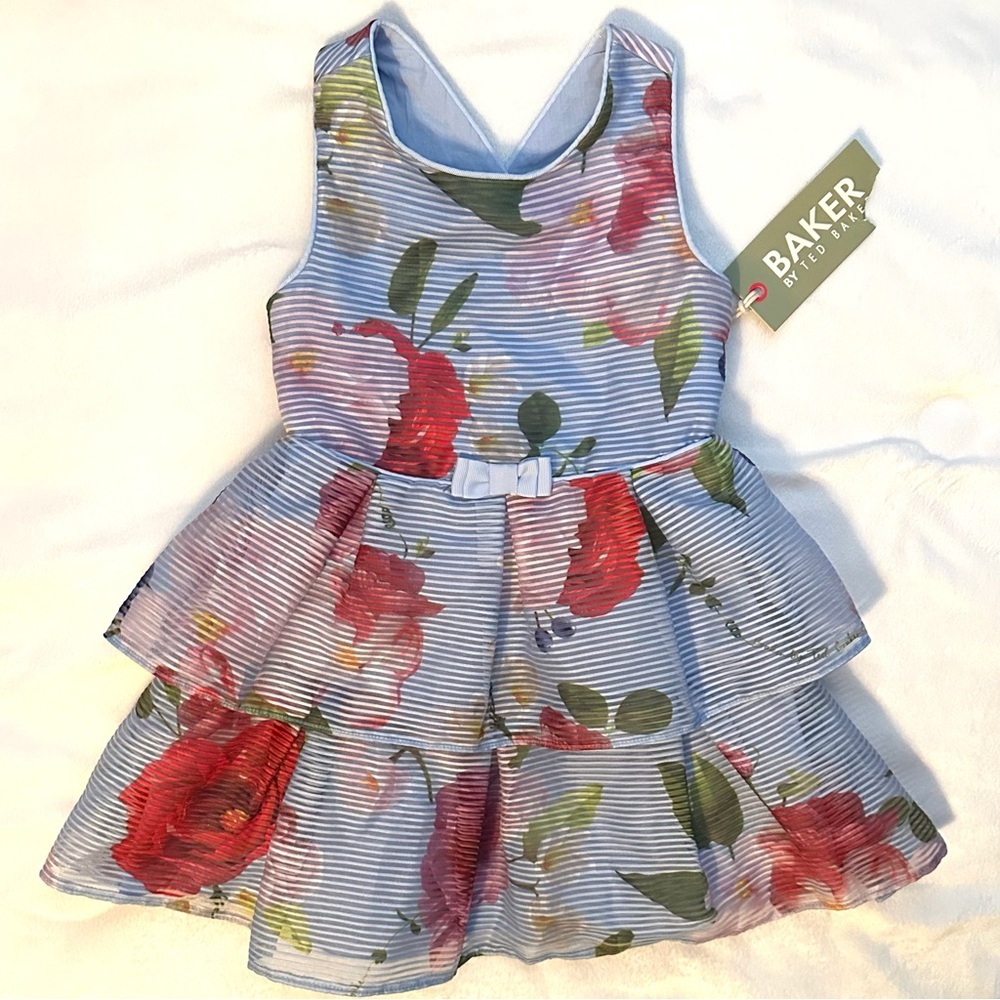 Ted Baker Brancee Floral Raidallinen Dress Tiered Sleeveless Toddler Girls 2-3T